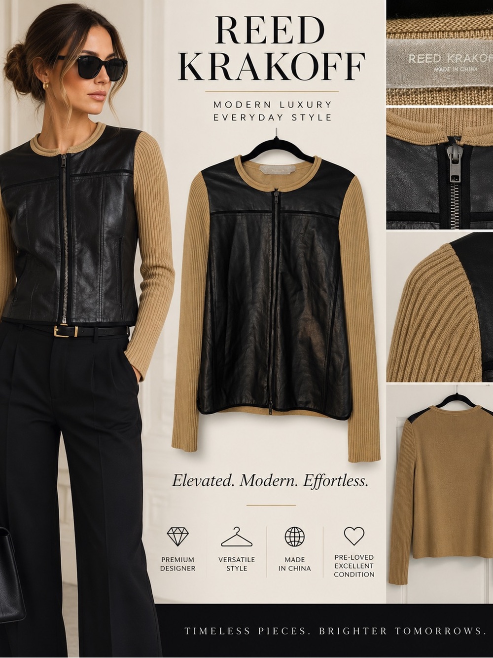 Reed Krakoff Lamb Leather Cashmere Merino Silk Jacket Cardigan Size M